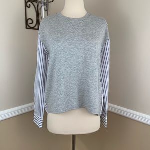 LOFT Mixed Media Striped Long Sleeve Shirt Top